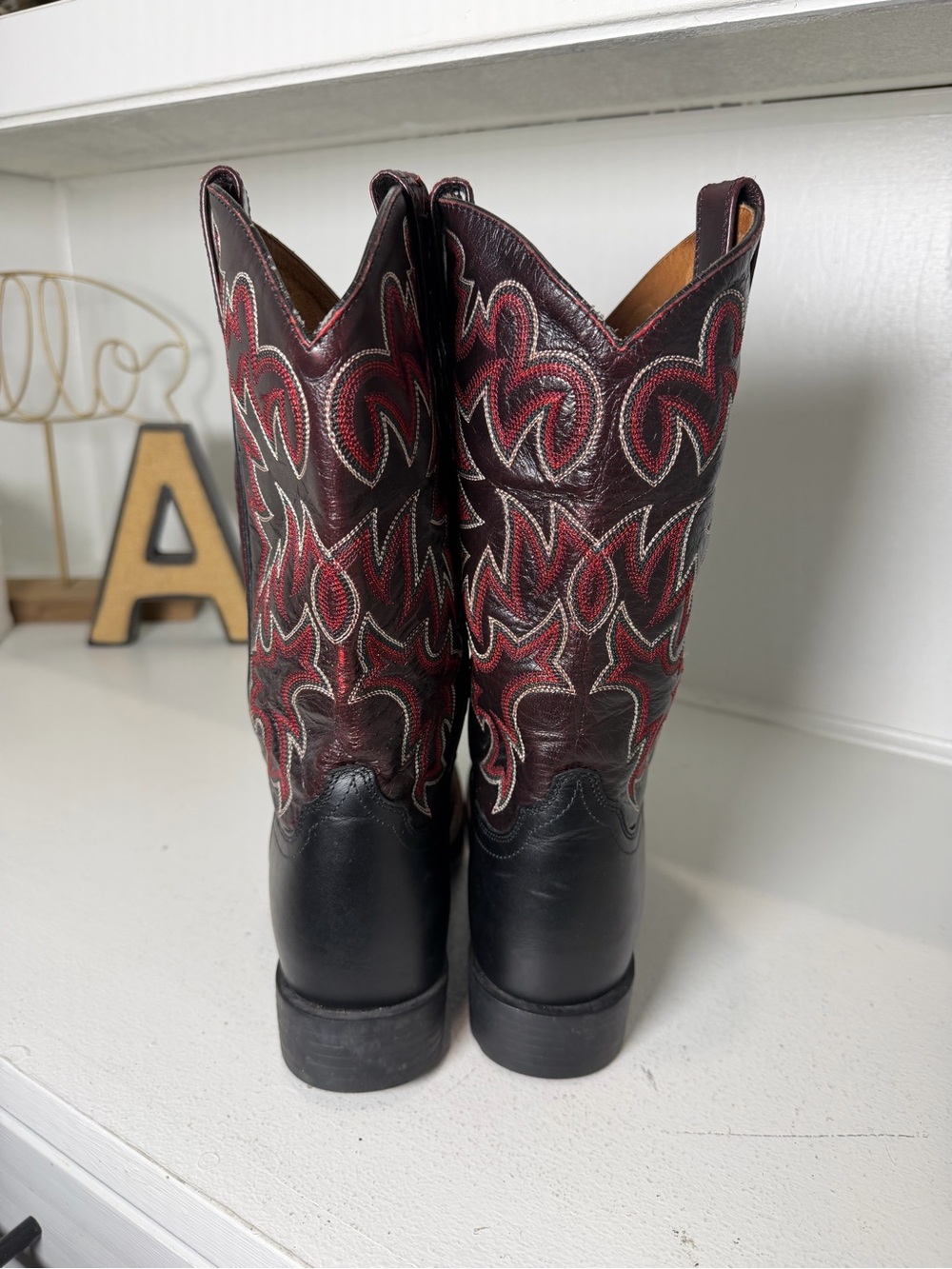 Ariat Womens 6 Black Leather Red Embroidered Square Toe Cowboy Boots Western - Picture 6 of 9